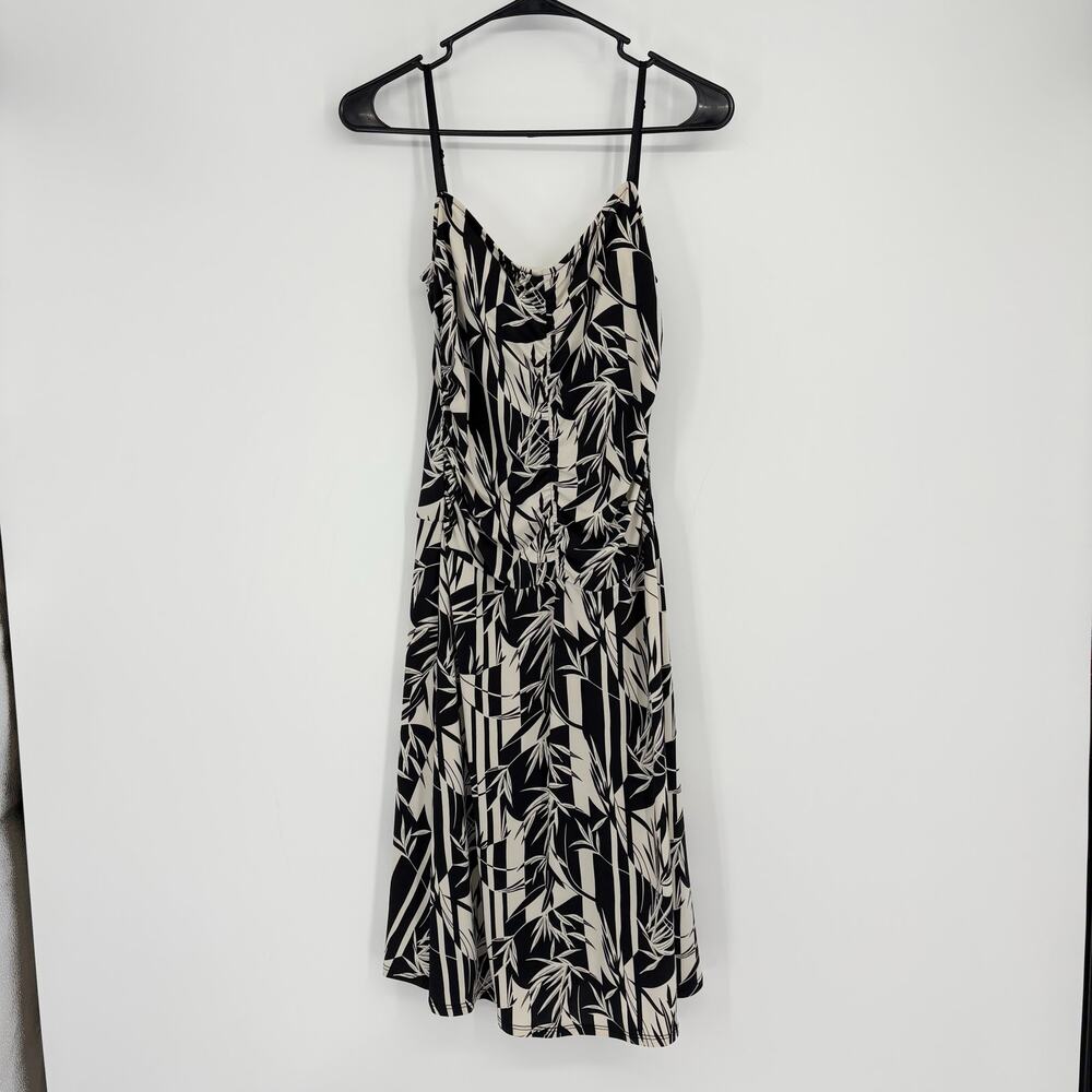 BCBG MaxAzria Black & Ivory Y2K Bamboo Print Form Fitting Rouched Dress Sz XS